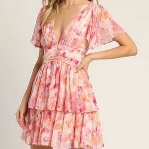 Sunny Evenings Pink Multi Lurex Flutter Sleeve Mini Dress Lulus - assorted sizes